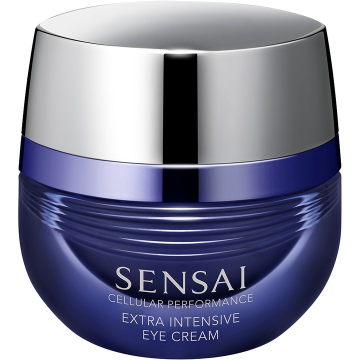Sensai Cellular Performance Extra Intensive Eye Cream pleiende øyekrem i mørkeblå glasskrukke med sølvlokk.