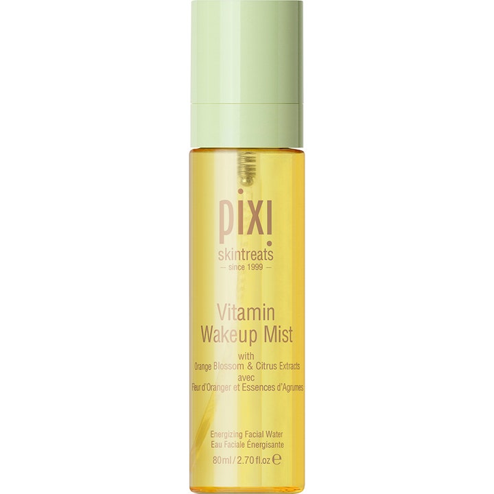 Pixi Vitamin Wakeup Mist 80 ml energigivende ansiktsspray med sitrus i klar flaske med lysegrønn kork