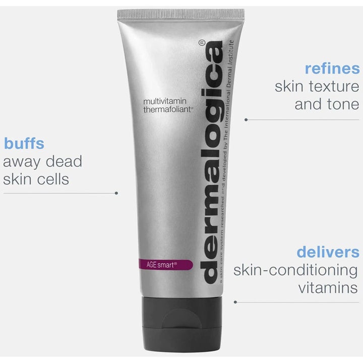 Dermalogica AGE smart Multivitamin Thermafoliant ansiktsskrubb i sølvtub som fjerner døde hudceller og gir vitaminer.