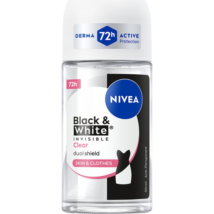 Nivea Black & White Invisible Clear 50 ml anti-perspirant beskytter mot lukt og flekker i glassflaske med rosa kork