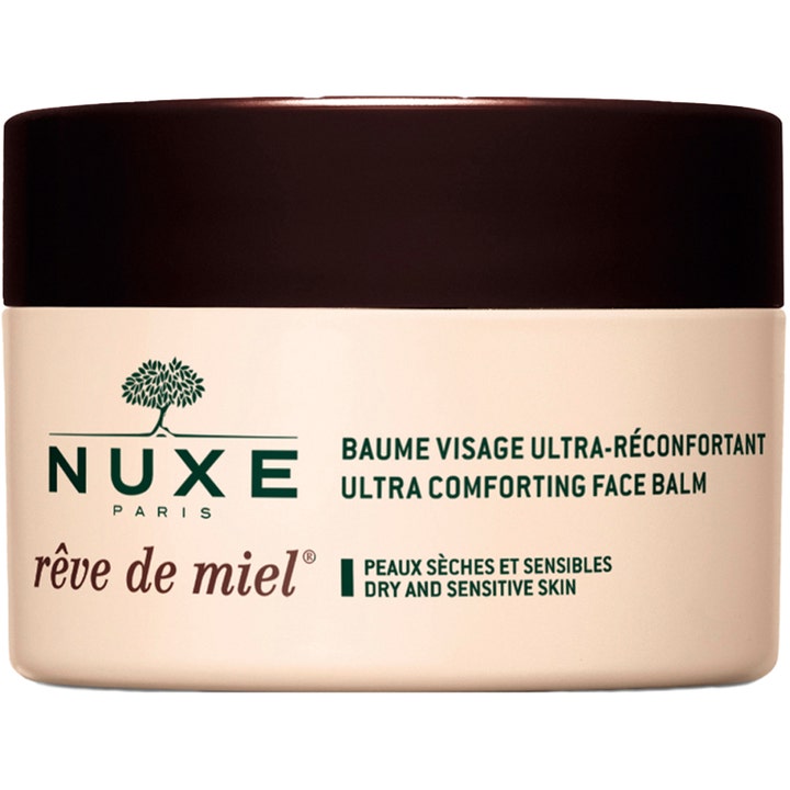Nuxe Rêve de Miel Ultra Comforting Face Balm 50 ml nærende ansiktskrem for tørr hud i beige krukke med mørkebrunt lokk