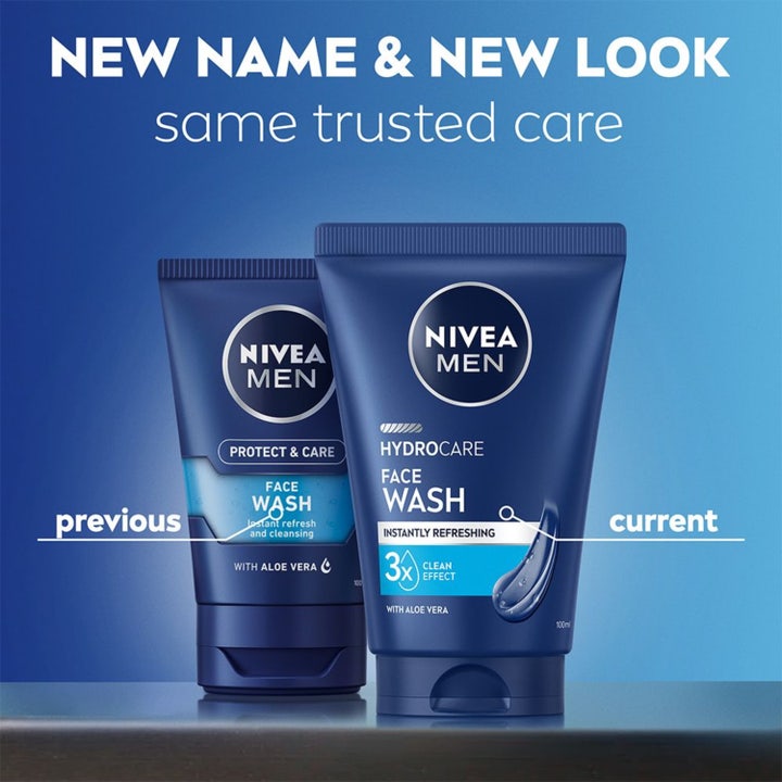NIVEA MEN Hydrocare Face Wash 100 ml oppfriskende ansiktsvask i blå tube med aloe vera og nytt utseende.