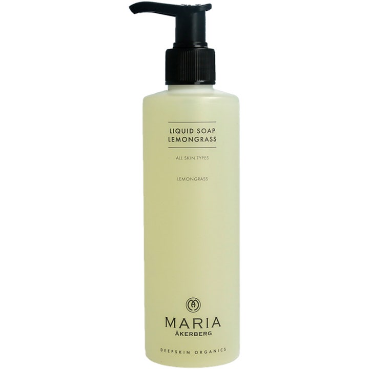 Maria Åkerberg Liquid Soap Lemongrass 250ml flytende såpe som gir friskhet i frostet flaske med sort pumpe.