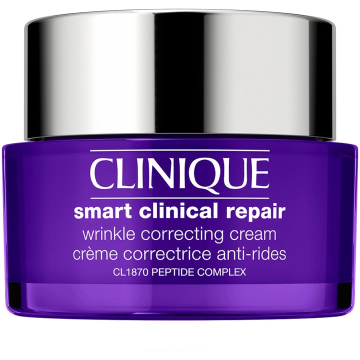 Clinique Smart Clinical Repair Wrinkle Correcting Cream rynkekorrigerende ansiktskrem i en lilla krukke med sølvlokk