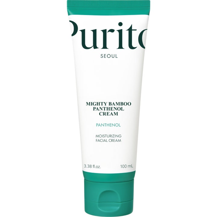 Purito Seoul Mighty Bamboo Panthenol Cream 100 ml fuktighetskrem som styrker hudbarrieren i hvit tube med grønn kork.