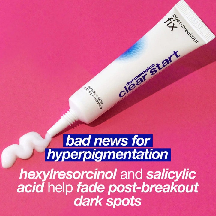Dermalogica Post-Breakout Fix 15 ml serum mot hyperpigmentering viser hvit krem og salisylsyre på rosa bakgrunn