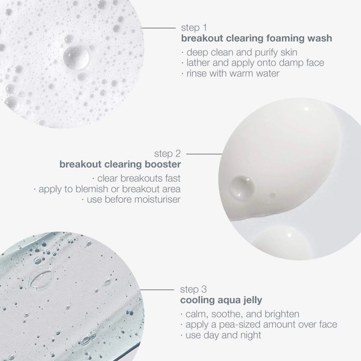 Dermalogica Clear Start Breakout Clearing Kit Duo mot urenheter viser tekstur av renseskum booster og svalende gelé