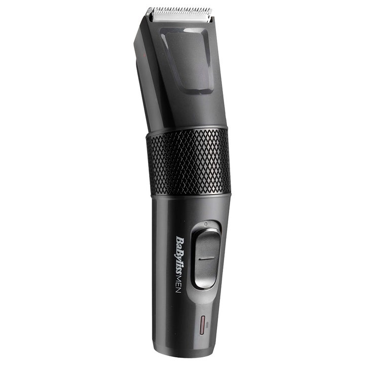 BaBylissMEN Beard Trimmer for presis styling mørkegrå trimmer med teksturert grep og hvite blader