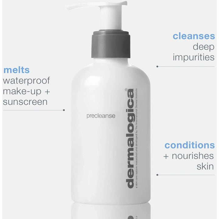 Dermalogica PreCleanse 150 ml hudpleie i hvit pumpeflaske fjerner vannfast sminke og renser huden i dybden.