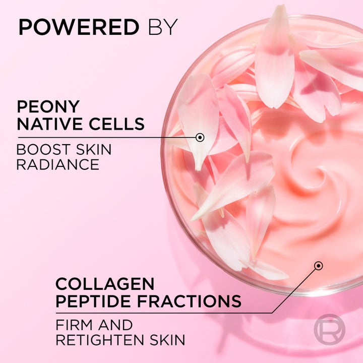 L'Oréal Paris Golden Age Rosy Fortifying Care 50 ml dagkrem med rosa tekstur og peonblader gir huden glød og fasthet