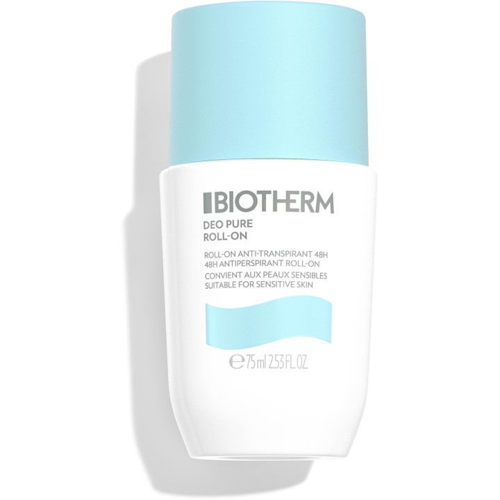 Biotherm Deo Pure Roll-On 75 ml antiperspirant for sensitiv hud i hvit beholder med lyseblått lokk