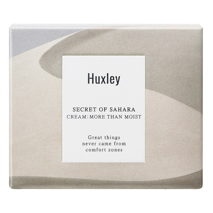 Huxley Cream More Than Moist 50 ml fuktighetskrem i boks med sanddyne-motiv og hvit etikett