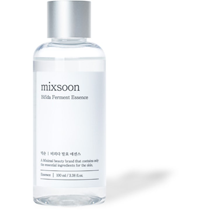 mixsoon Bifida Ferment Essence 100 ml styrkende ansiktsserum i klar plastflaske med sølvfarget kork