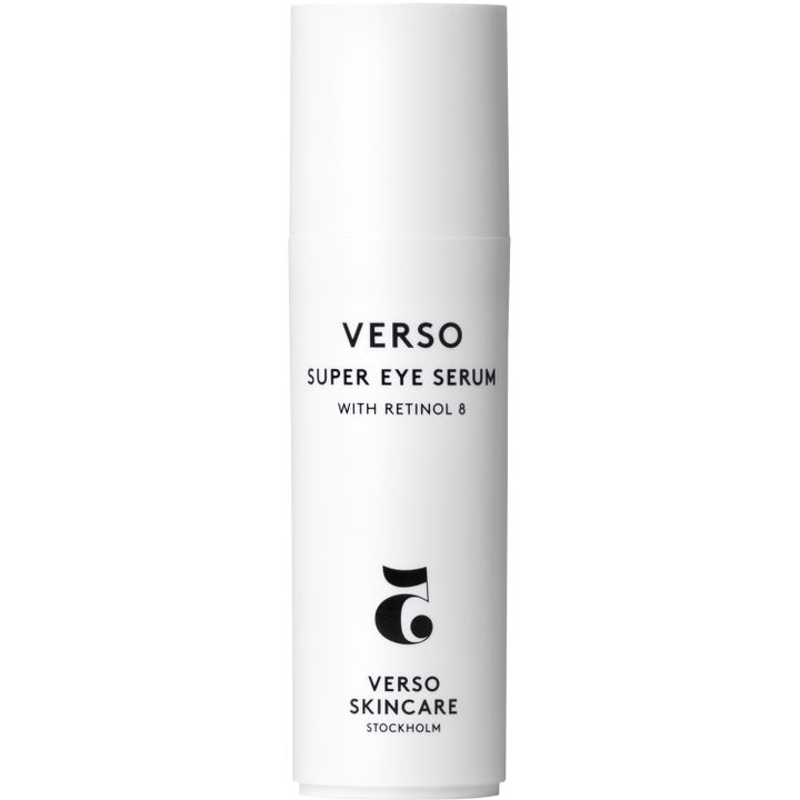 Verso Super Eye Serum øyeserum med retinol 8 som reduserer aldringstegn i hvit sylindrisk beholder