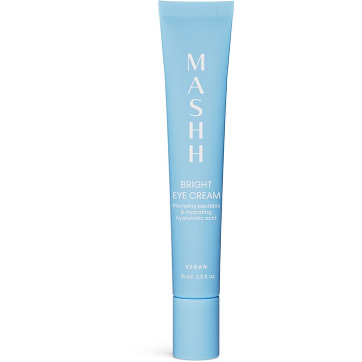 Mashh Bright Eye Cream 15 ml fuktighetsgivende øyekrem som gir fylde i en minimalistisk lyseblå tube med hvit tekst