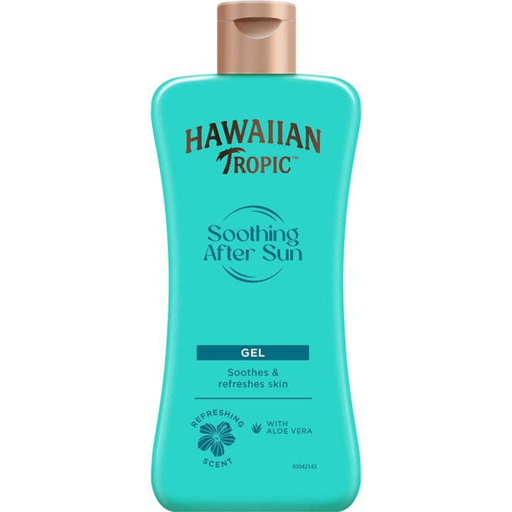 Hawaiian Tropic Soothing After Sun Gel beroligende gel med aloe vera i turkis flaske med bronsefarget kork