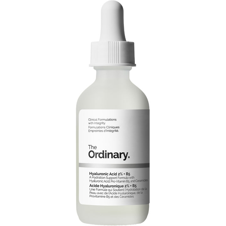 The Ordinary Hyaluronic Acid 2% + B5 60 ml fuktserum i frostet glassflaske med hvit pipette