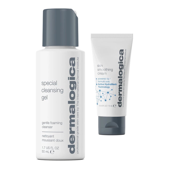 Dermalogica Special Cleansing Gel 50ml og Skin Smoothing Cream 15ml beroligende rens og fuktighetskrem i hvit tube og flaske