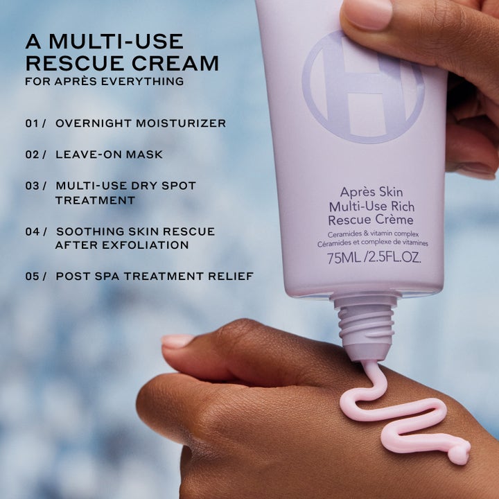 Ole Henriksen Strength Aprés-Skin Rich Rescue 75 ml beroligende ansiktskrem i lilla tube med tykk rosa tekstur