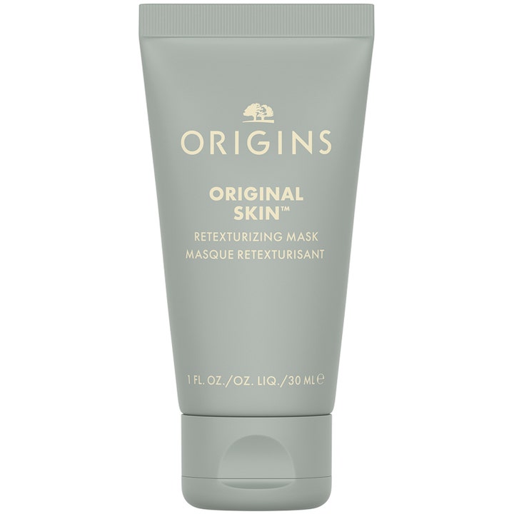 Origins Original Skin Retexturizing Mask 30 ml eksfolierende ansiktsmaske i en dus grønn tube med beige tekst