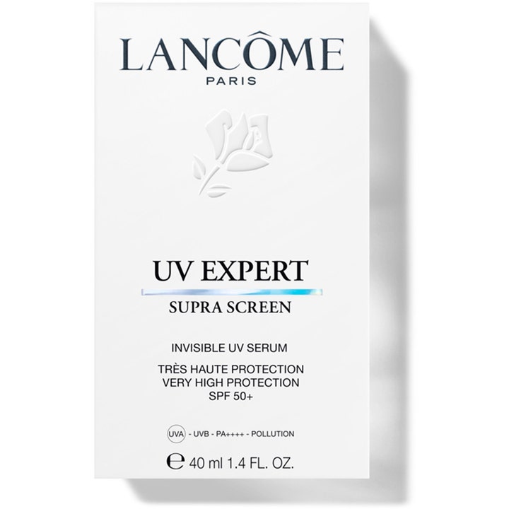 Lancôme UV Expert Supra Screen 40 ml solkrem i hvit eske med SPF 50 som gir usynlig UV-beskyttelse