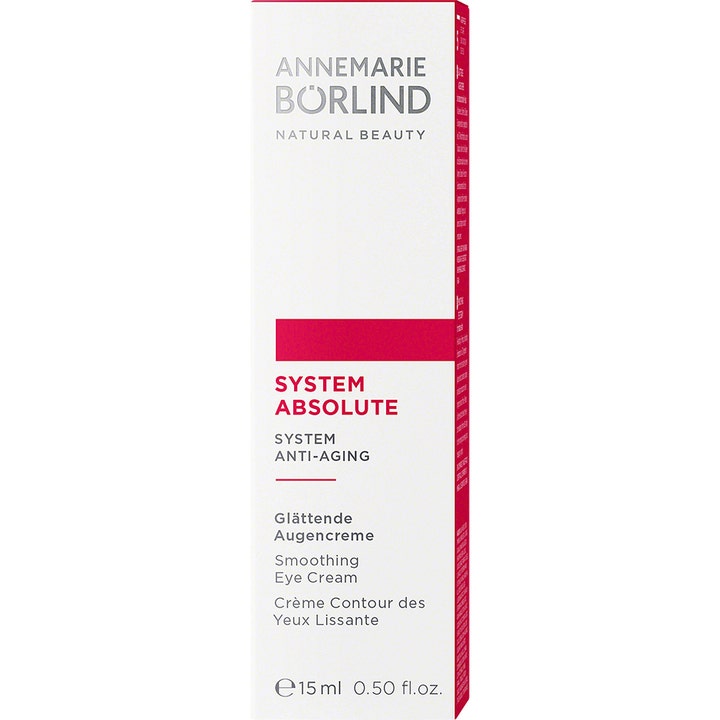 Annemarie Börlind System Absolute Eye Cream 15 ml utglattende øyekrem i hvit og mørkerød eske