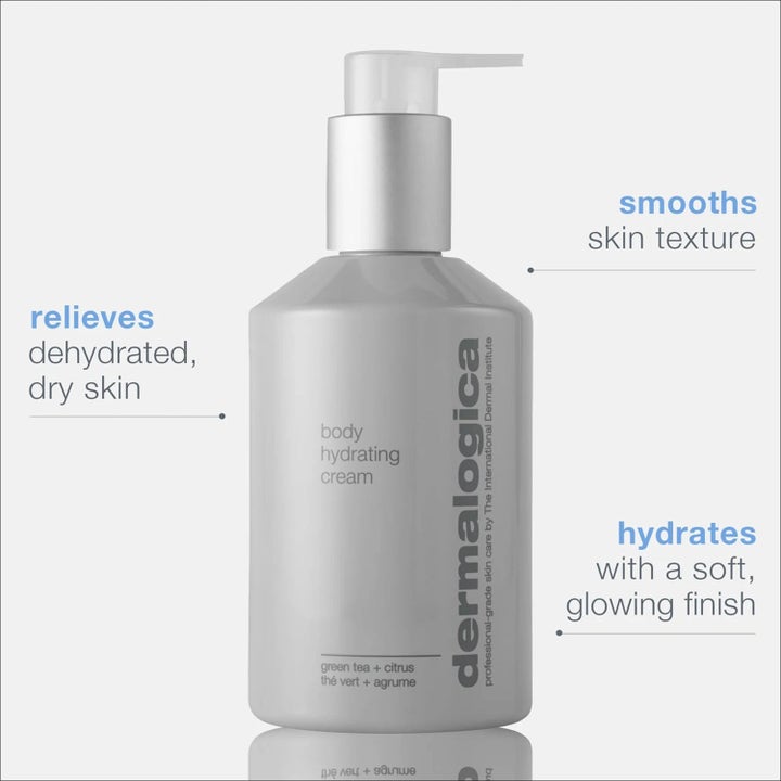 Dermalogica Body Hydrating Cream Duo 2x 295 ml grå pumpeflaske med grønn te som lindrer tørr hud og gir en glødende finish