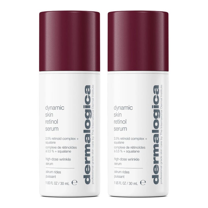 Dermalogica Dynamic Skin Retinol Serum 30 ml rynkereduserende serum i to hvite flasker med mørkerøde korker