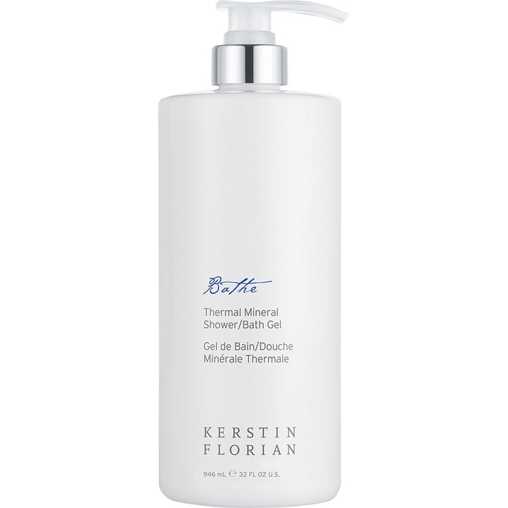Kerstin Florian Bathe Thermal Mineral Shower/Bath Gel 946 ml rensende dusjgelé i hvit pumpeflaske med sølvdetaljer