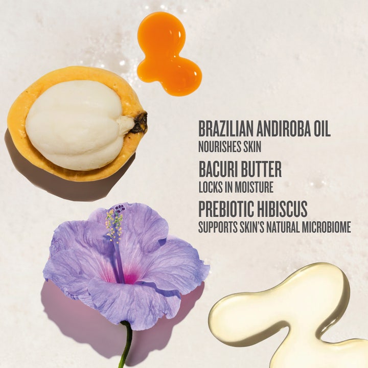 Sol de Janeiro Delicia Drench Shower Oil 385 ml fuktighetsgivende dusjolje med gyllen geltekstur og lilla blomster