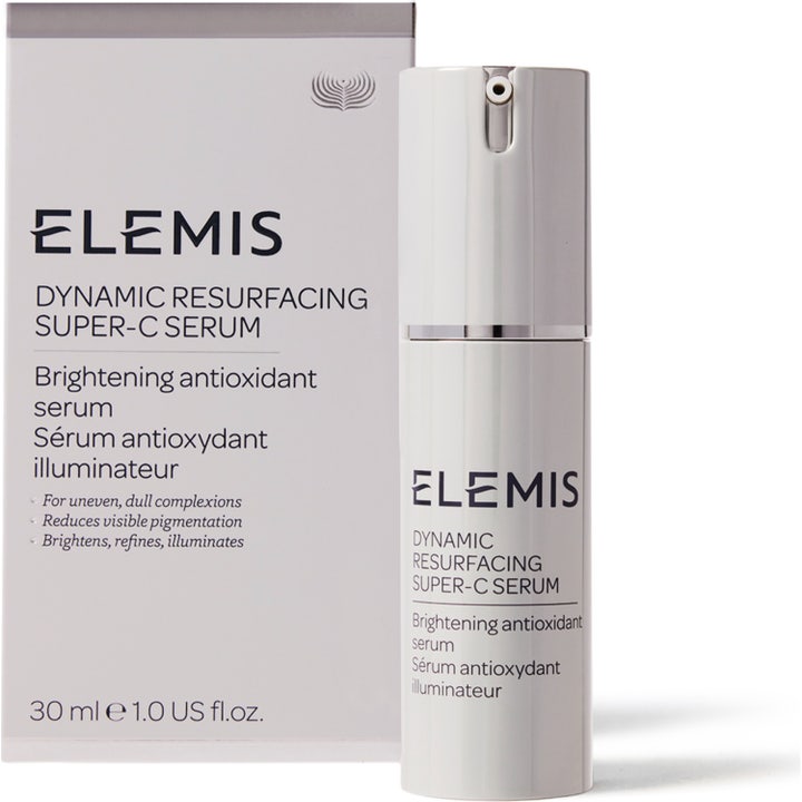 Elemis Dynamic Resurfacing Super-C Serum 30 ml glødgivende antioksidant serum i hvit pumpeflaske og eske