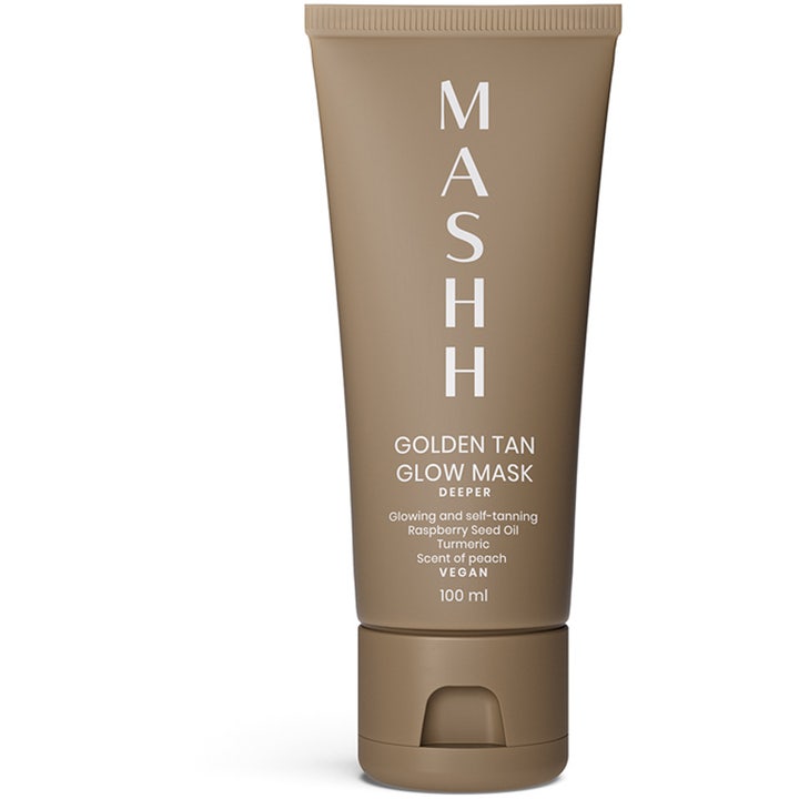 MASHH Golden Tan Glow Mask Deeper 100 ml selvbruningsmaske som gir glød i en matt brun tube med hvit tekst