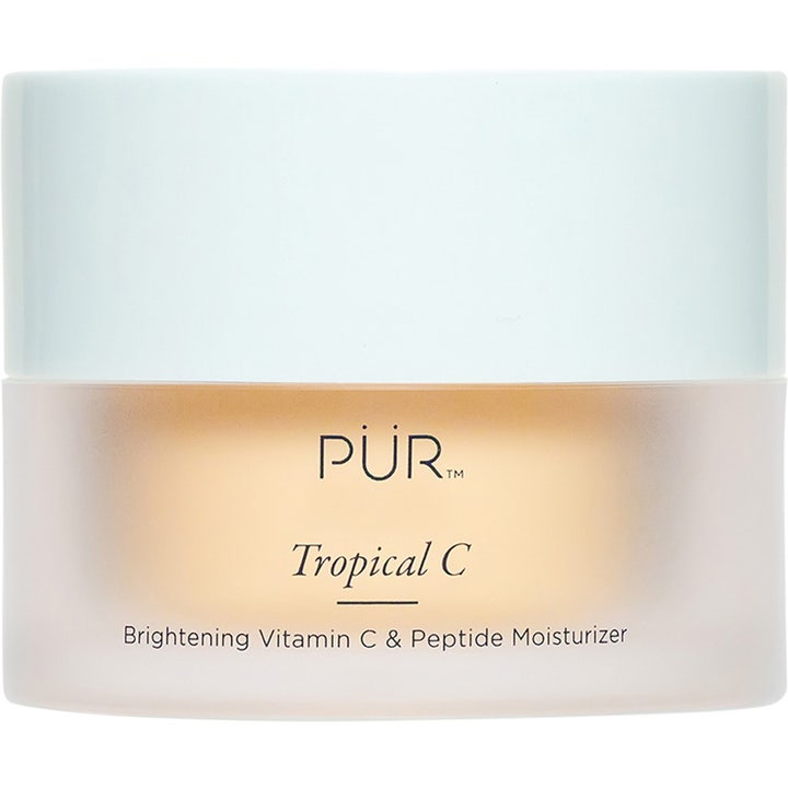 PÜR Tropical C Brightening Vitamin C & Peptide Moisturizer glødgivende ansiktskrem i frostet krukke med lyseblått lokk