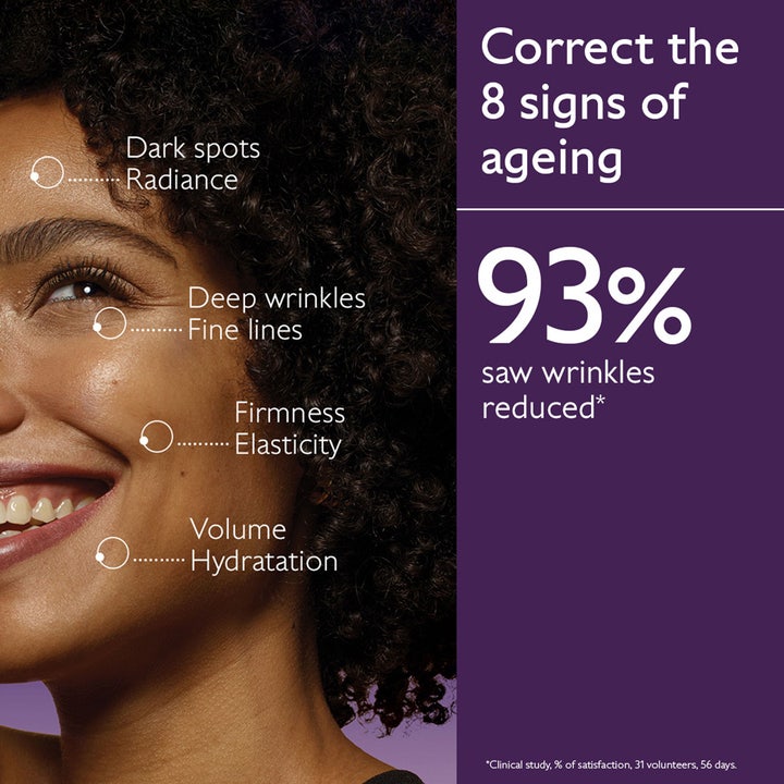 Caudalie Premier Cru The Cream 50 ml anti-age dagkrem med infografikk som viser reduksjon av rynker og aldringstegn.