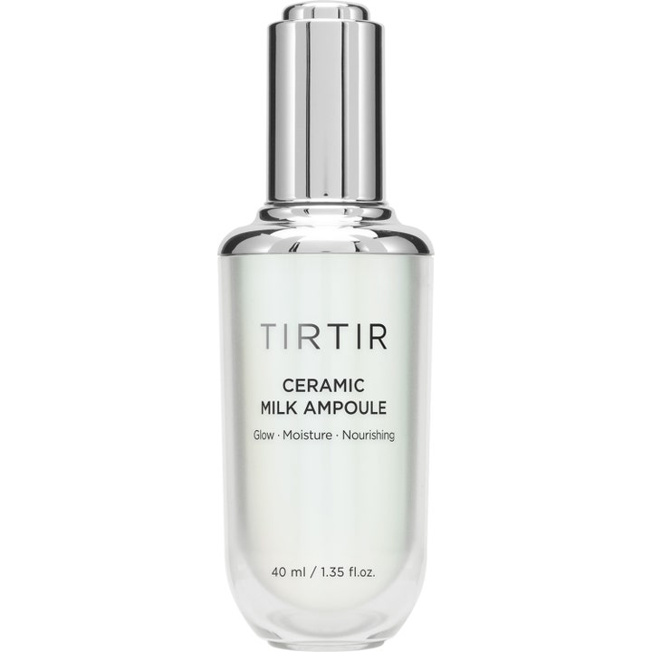 TIRTIR Ceramic Milk Ampoule 40 ml fuktighetsgivende serum i glassflaske med sølvfarget pumpe