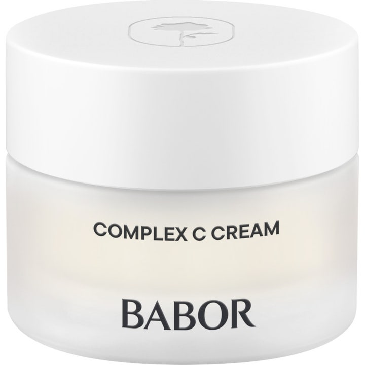 Babor Complex C Cream vitamin C ansiktskrem som gir glød i en frostet glasskrukke med hvitt lokk