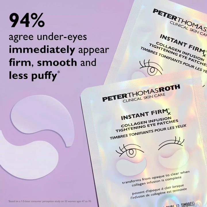 Peter Thomas Roth Instant FIRMx Collagen Infusion 8 stk øyemasker i holografisk pose som gir fastere hud.
