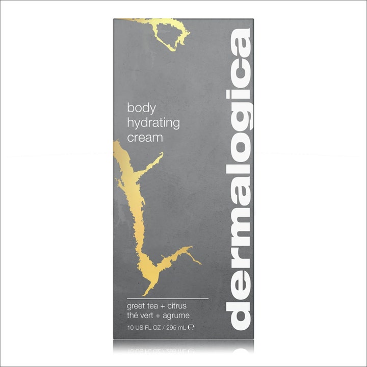 Dermalogica Body Hydrating Cream 295 ml fuktighetsgivende bodylotion i grå eske med gulldetaljer og grønn te.