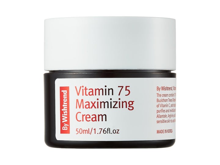 By Wishtrend Vitamin 75 Maximizing Cream 50ml revitaliserende ansiktskrem som gir fukt i en mørk glasskrukke med hvitt lokk