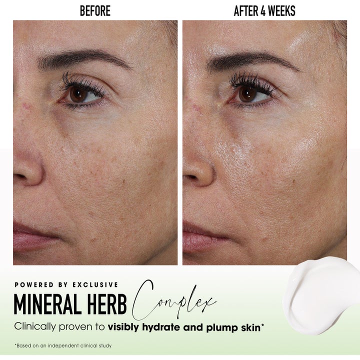 bareMinerals Skinlongevity Restorative Rich-Cream 50 ml før og etter resultat med Mineral Herb Complex