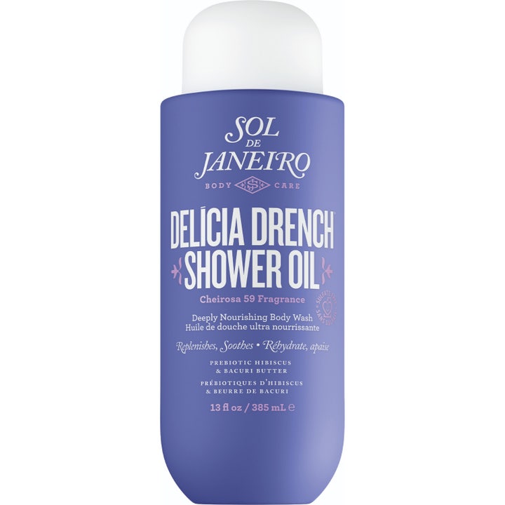 Sol de Janeiro Delícia Drench Shower Oil 385 ml nærende dusjolje i lilla flaske med hvit kork