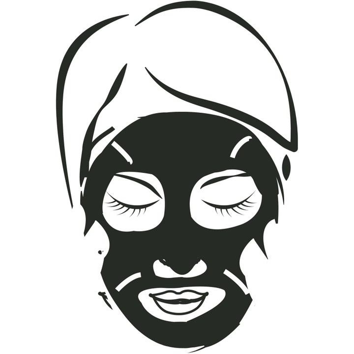 Garnier Pure Charcoal Black Algae 28 g rensende sheet mask vist som en grafisk illustrasjon av masken på et ansikt.