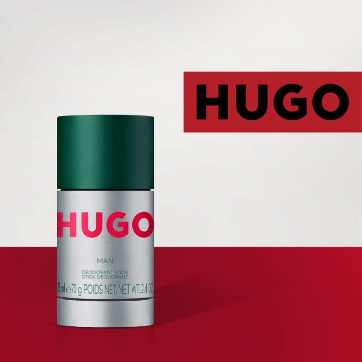 Hugo Boss Hugo Green Deostick 75 ml herredeodorant i sølvfarget hylse med mørkegrønt lokk og rød logo.