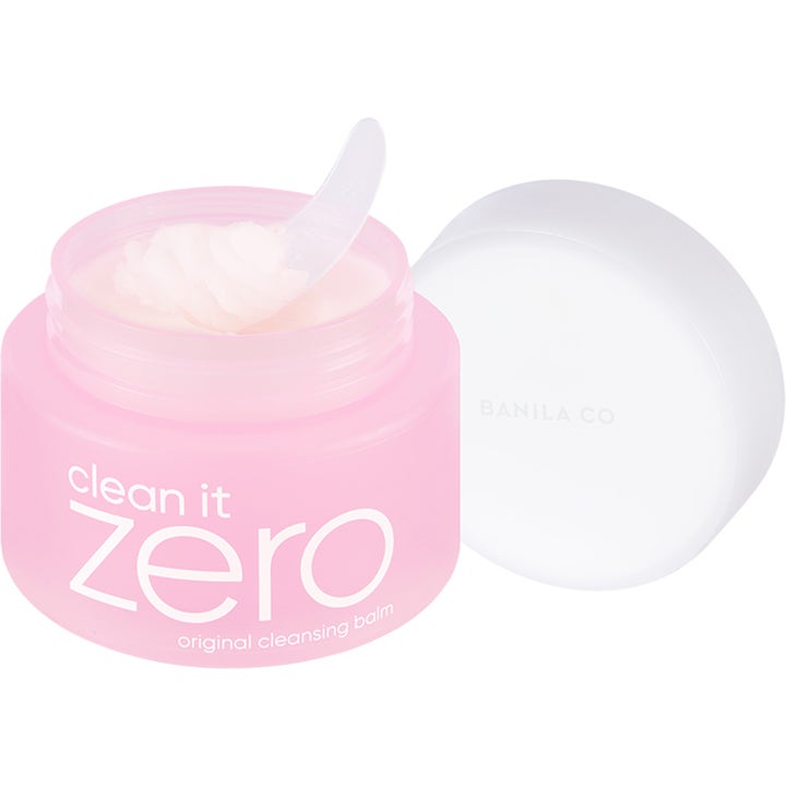 Banila Co Clean It Zero Cleansing Balm 100 ml ansiktsrens i rosa krukke med hvit balm og hvit spatel