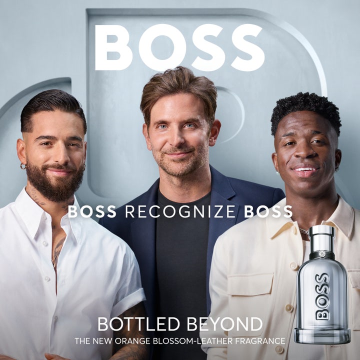 Hugo Boss Bottled Beyond For Him Eau de Toilette 50 ml herreparfyme kampanje med tre menn og sølvfarget flaske