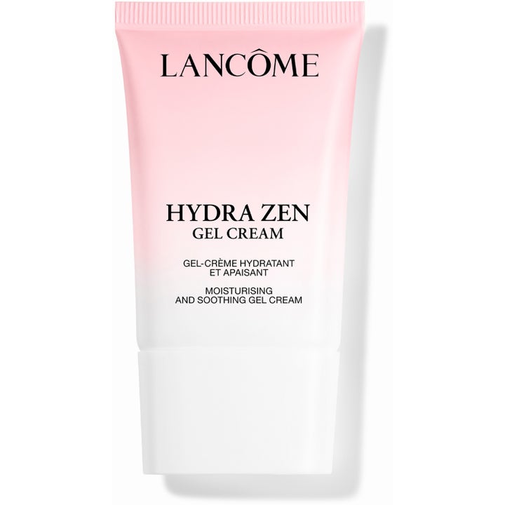 Lancôme Hydra Zen Gel Cream 50 ml beroligende ansiktskrem i en rosa og hvit tube med hvitt lokk