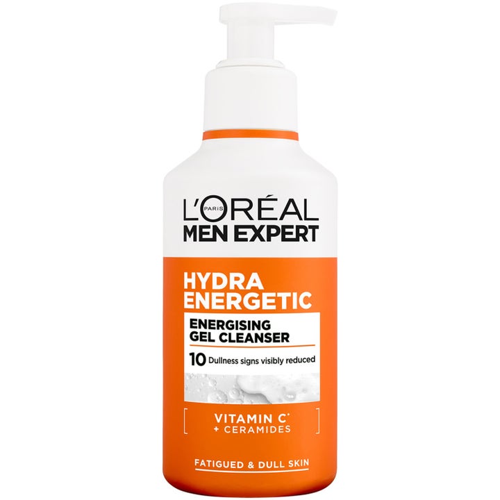L'Oréal Men Expert Hydra Energetic Energising Gel Cleanser ansiktsrens med vitamin C i hvit og oransje pumpeflaske