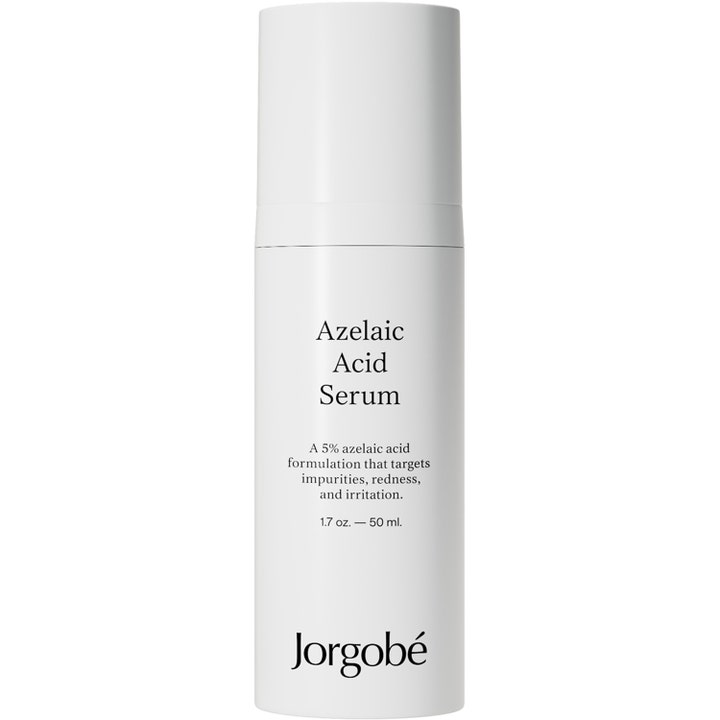 Jorgobé Azelaic Acid Serum 50 ml mot urenheter og rødhet i hvit minimalistisk sylindrisk flaske