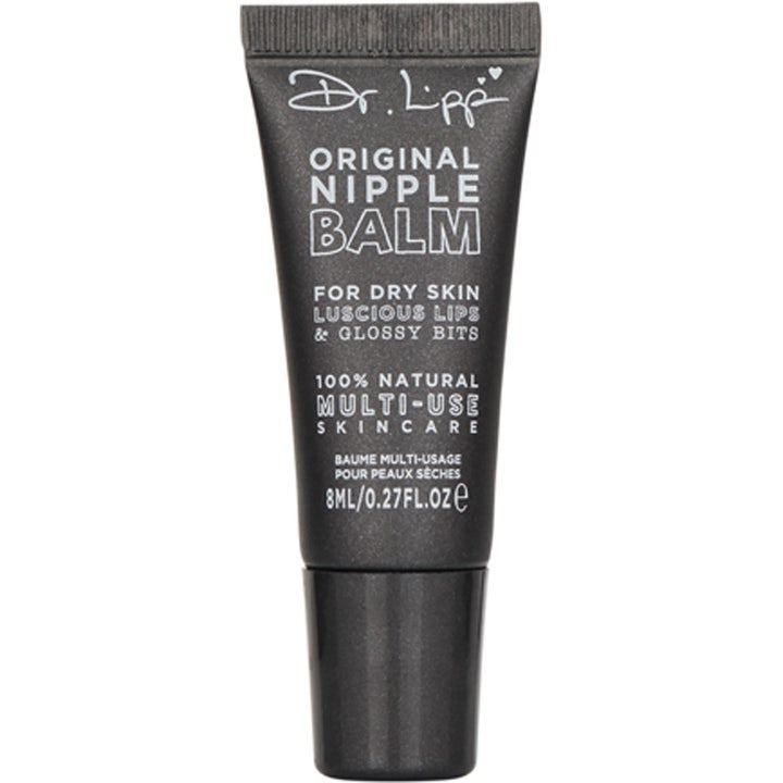 Dr. Lipp Original Nipple Balm 8ml pleiende multibalm som gir fuktighet til tørre lepper i en liten svart tube med hvit tekst