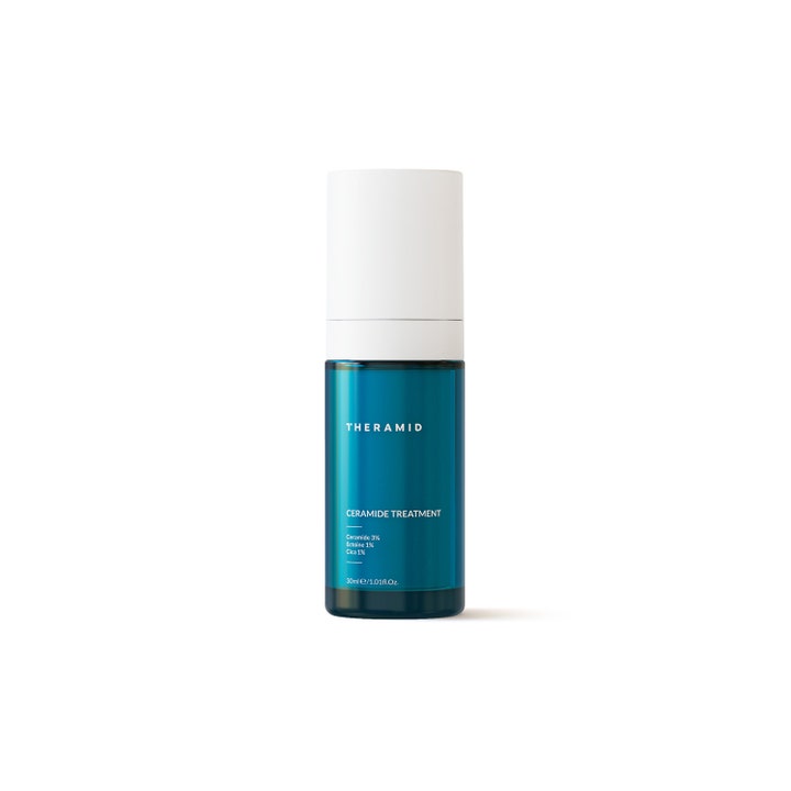Theramid Ceramide Treatment 30ml styrkende ansiktsbehandling i blå gjennomsiktig flaske med hvit kork